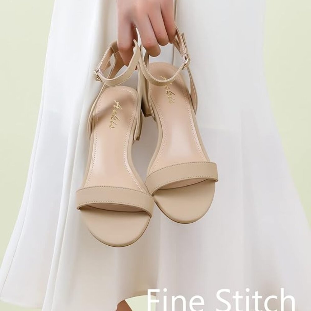 Nude Suede Low Block Heel Sandals Wide Fit Ankle Strap - Picture 3 of 7